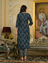 Navy Blue Embroidery Viscose Rayon Kurta, Pant And Dupatta Set