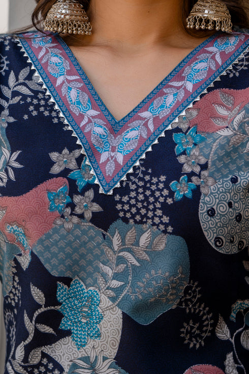 Viscose Blue A-Line Kurta And Pant Set With Dupatta