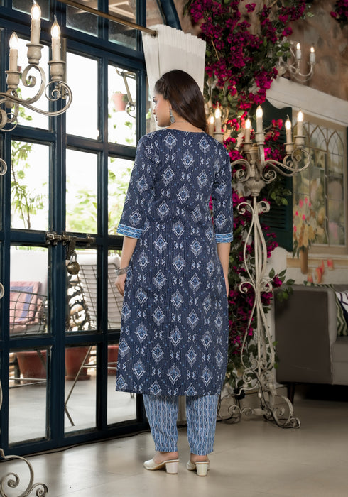 Blue Embroidery Viscose Rayon Kurta, Pant And Dupatta Set