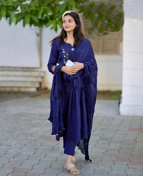 Alvami Women Embroidery Anarkali Kurta and Pant Set with Dupatta