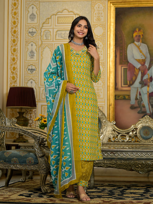Green Embroidery Viscose Rayon Kurta, Pant And Dupatta Set