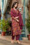 Red Embroidery Viscose Rayon Kurta, Pant And Dupatta Set