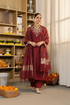 Alvami Women’s Maroon Embroidered Straight Silk Kurta Pant With Dupatta Set
