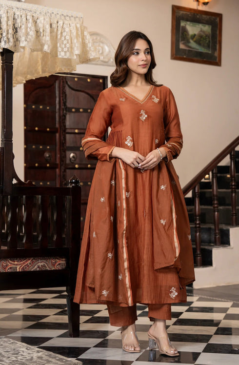 Alvami Women Silk Embroidery Kurta and Pant Set with Dupatta