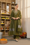 Alvami Women’s Green Embroidered Straight Silk Kurta Pant With Dupatta Set