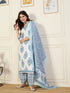 Alvami Women's White Printed Viscose Straight Kurta Pant With Dupatta Set