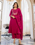 Alvami Women's Pink Embroidered Silk Anarkali Kurta Pant With Dupatta Set