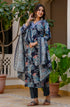 Viscose Blue A-Line Kurta And Pant Set With Dupatta
