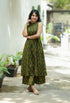 Alvami Women's Green Printed A-Line Kurta Palazzo Set With Pocket
