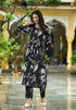 Women Nature Print Cotton Black Kurta And Pant Set