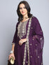 Wine Embroidery silk Kurta And Pant Set With Dupatta