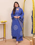 Alvami Women’s Blue Bandhani Print A-Line Kurta Pant With Dupatta Set