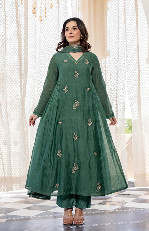 Alvami Women Silk Embroidery Kurta and Pant Set with Dupatta