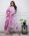 Viscose Floral Printed Pink Kurta And Pant Set With Dupatta