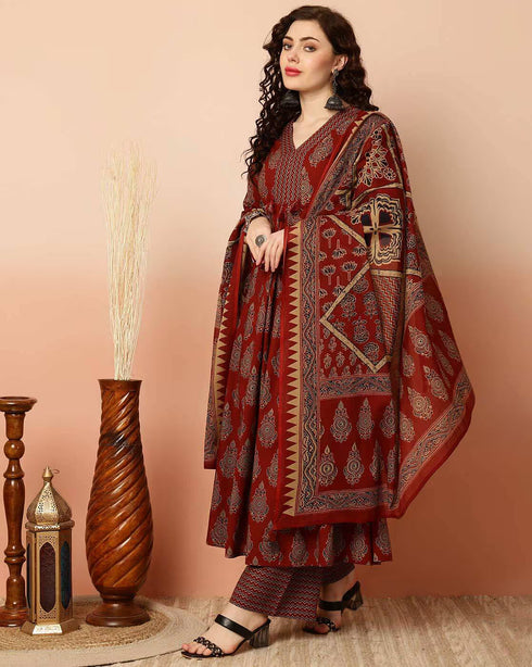 Viscose Black A-Line Kurta And Pant Set With Dupatta
