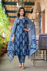 Blue Embroidery Viscose Rayon Kurta, Pant And Dupatta Set