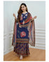 Blue Printed Viscose Rayon Kurta, Sharara And Dupatta Set