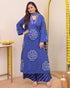 Alvami Women’s Blue Bandhani Print A-Line Kurta Pant With Dupatta Set