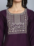 Wine Embroidery silk Kurta And Pant Set With Dupatta