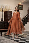 Alvami Women Orange Embroidered Silk Anarkali Kurta Pant with Dupatta Set