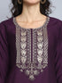 Wine Embroidery silk Kurta And Pant Set With Dupatta