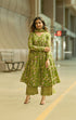 Alvami Women Green Floral Print Viscose Alia Cut Kurta Pant With Dupatta Set