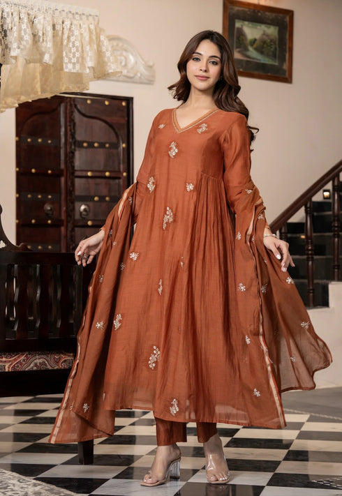 Alvami Women Silk Embroidery Kurta and Pant Set with Dupatta