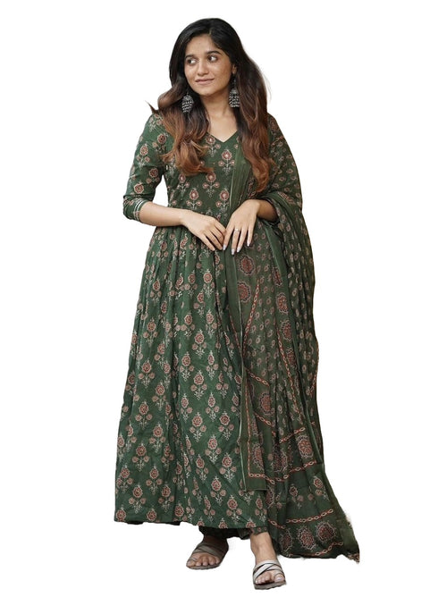Green Anarkali Kurta And Pant Set With Dupatta
