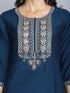 Navy Blue Embroidery silk Kurta And Pant Set With Dupatta