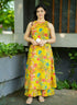 Alvami Women Yellow Floral Printed Viscose A-Line Sleeveless Kurta with Palazzo Set