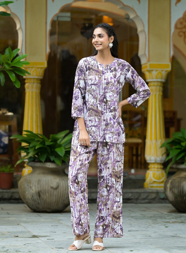 Women Ethnic Printed Round Neck Cotton Cord Set