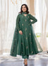 Alvami Women Green Embroidered Silk Anarkali Kurta Pant with Dupatta Set