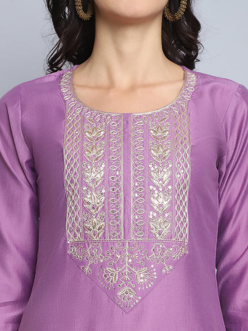 Pink Embroidery silk Kurta And Pant Set With Dupatta
