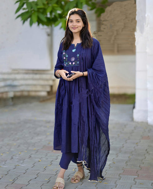 Alvami Women Embroidery Anarkali Kurta and Pant Set with Dupatta