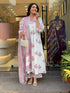 Alvami Women’s Pink Floral Printed A-Line Kurta Pant With Dupatta Set