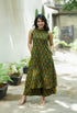 Alvami Women's Green Printed A-Line Kurta Palazzo Set With Pocket