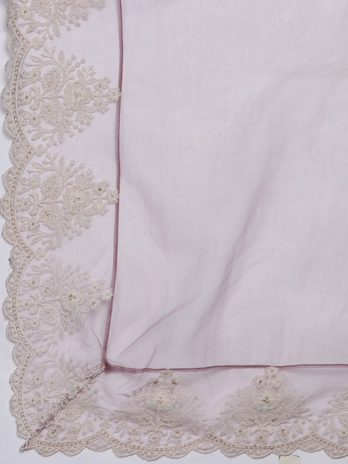 Alvami Women’s Pink Solid A-Line Silk Kurta Set with Dupatta Lace Detail