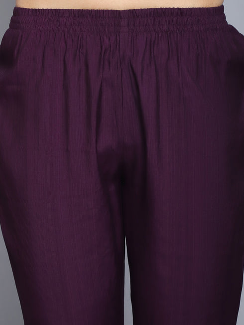 Wine Embroidery silk Kurta And Pant Set With Dupatta