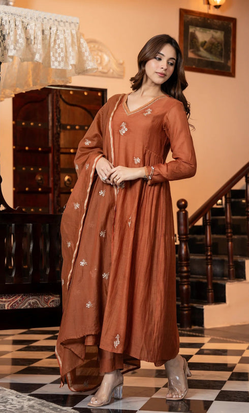 Alvami Women Silk Embroidery Kurta and Pant Set with Dupatta