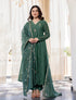 Alvami Women Green Embroidered Silk Anarkali Kurta Pant with Dupatta Set