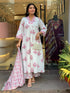 Alvami Women’s Pink Floral Printed A-Line Kurta Pant With Dupatta Set