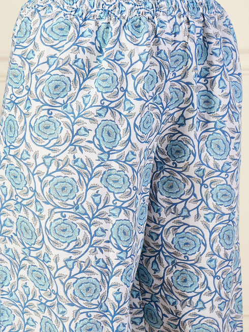 Alvami Women's White Printed Viscose Straight Kurta Pant With Dupatta Set