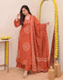 Alvami Women’s Orange Bandhani Print A-Line Kurta Pant With Dupatta Set