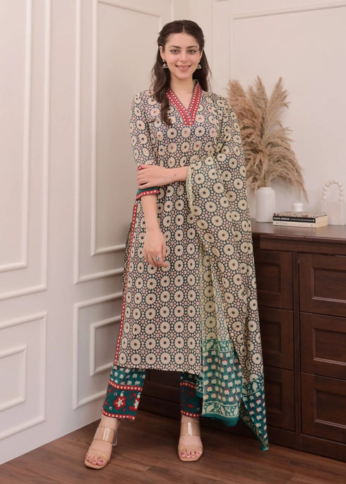 Viscose Light Green Kurta And Pant Set With Dupatta
