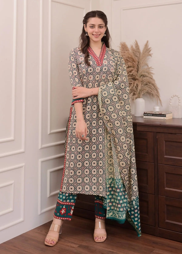 Viscose Light Green Kurta And Pant Set With Dupatta
