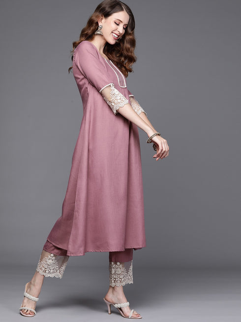 Pink Anarkali Kurta And Pant Set With Dupatta