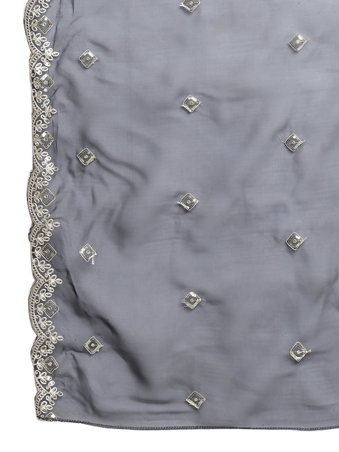 Black Embroidery silk Kurta And Pant Set With Dupatta