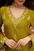 Alvami Women's Green Embroidered Silk Straight Kurta Pant with Dupatta set