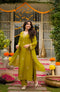 Alvami Women's Green Embroidered Silk Straight Kurta Pant with Dupatta set