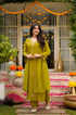 Alvami Women's Green Embroidered Silk Straight Kurta Pant with Dupatta set